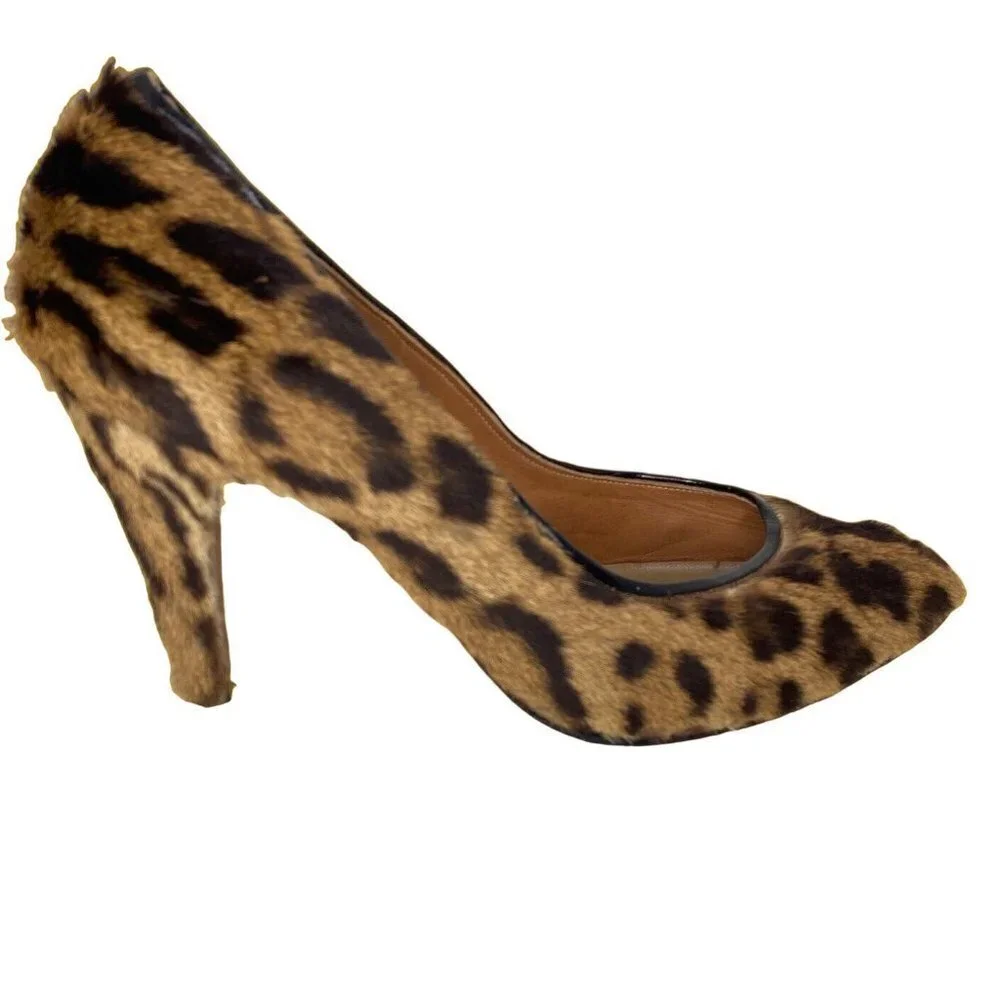 Handmade vintage  genuine‎ leopard skin pump heels  women size 8